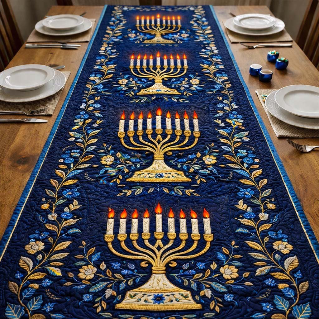 Midnight Menorah Bloom Table Runner