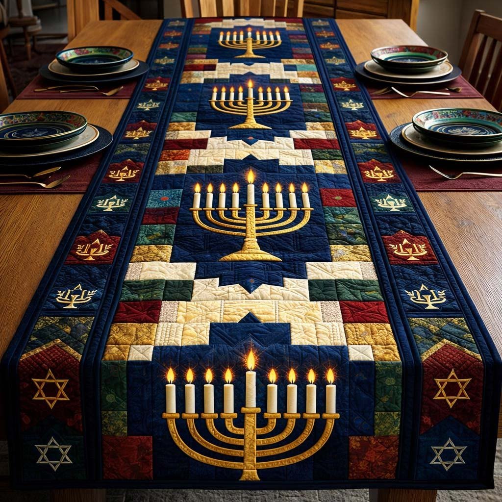 Festival Menorah Patch Table Runner