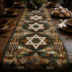 Star of David with Olive Menorahs Table Runner