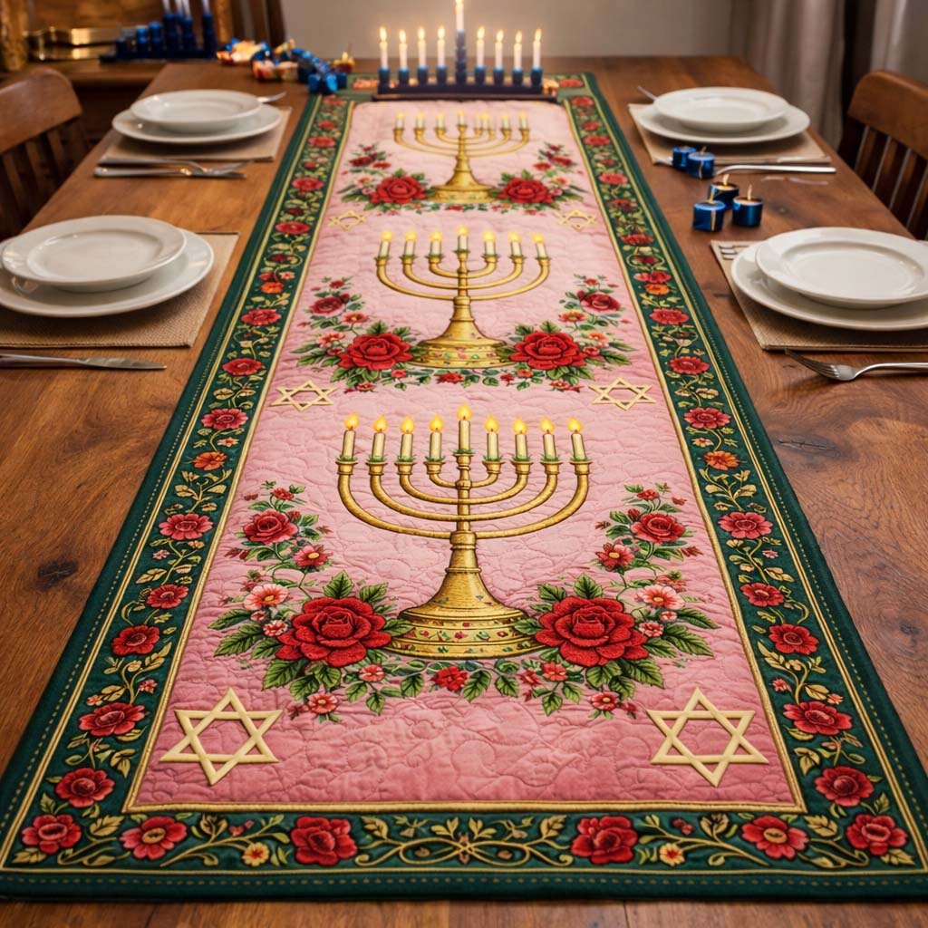 Menorah Rose Blessing Table Runner