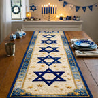 Blue Stars of David on Ivory Table Runner