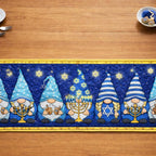 Blue Gnomes with Dreidels and Candles Table Runner