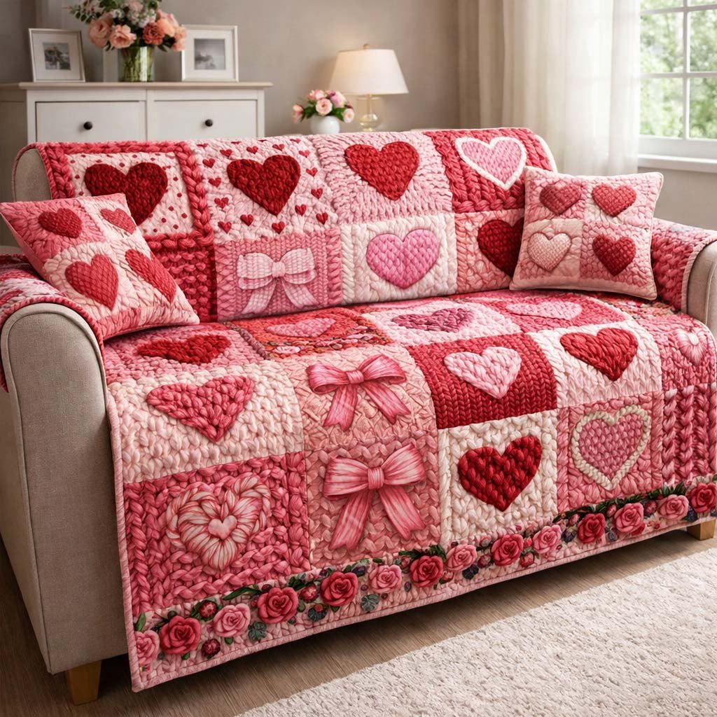 Blush Hearts Sofa Cover