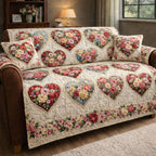 Floral Filled Hearts on Cream Sofa Cover