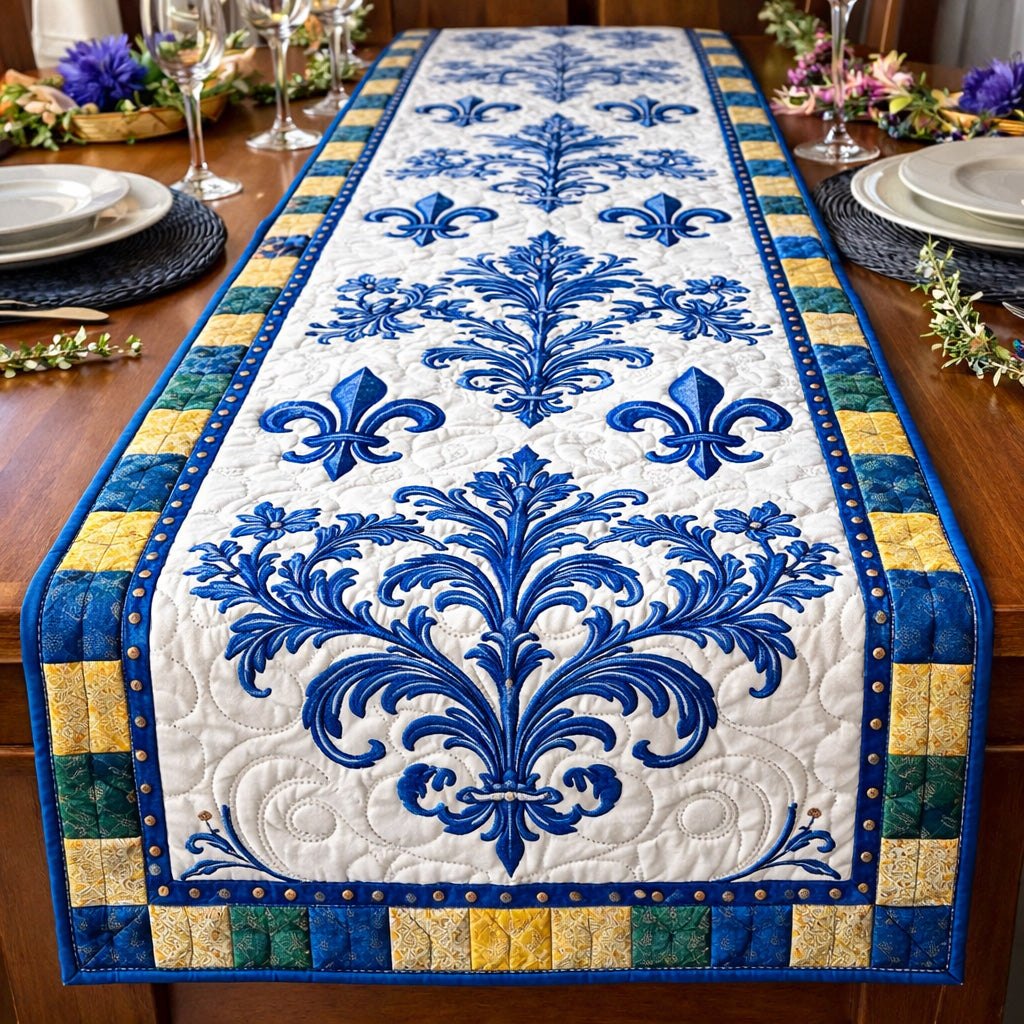 Blue Baroque Fleur Table Runner