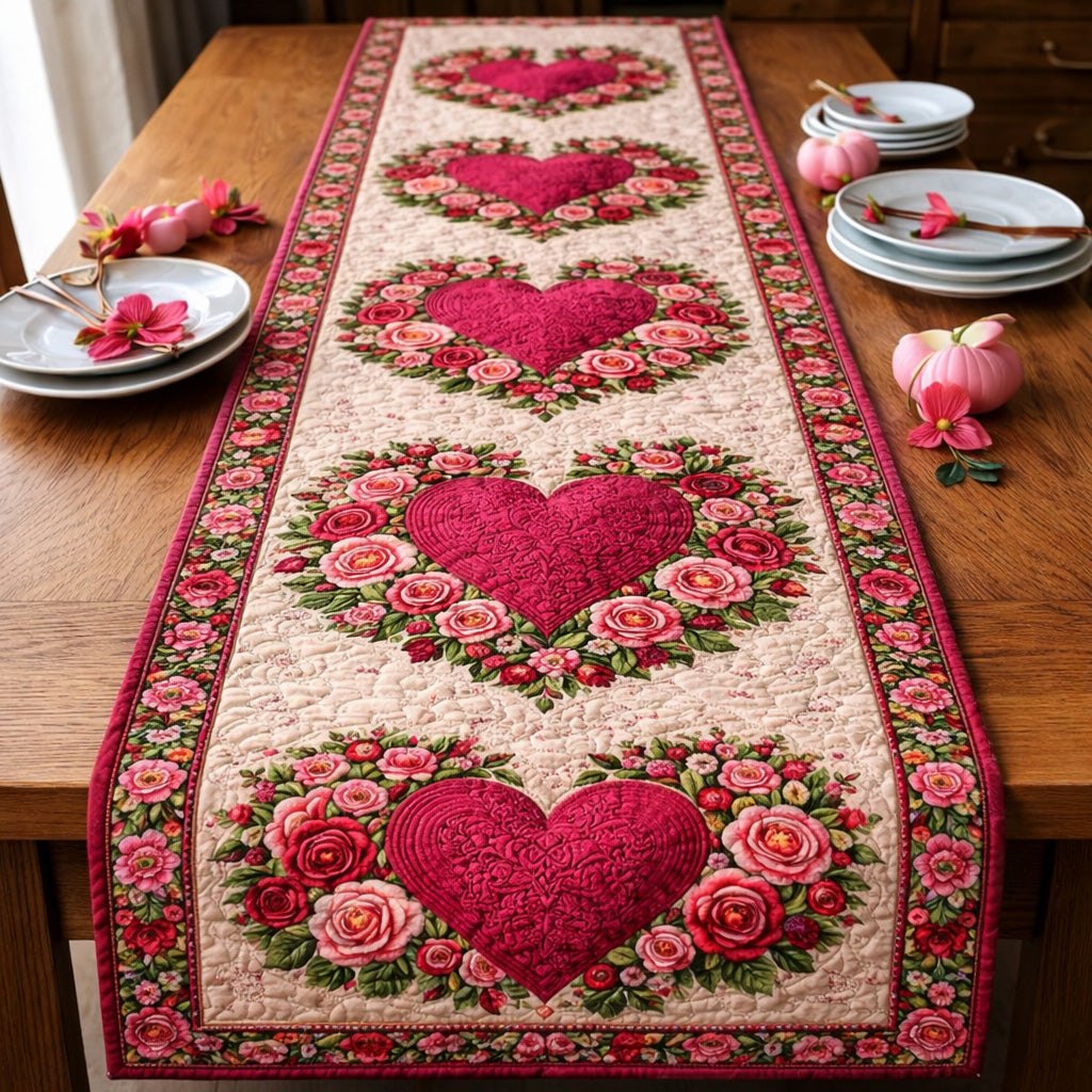 Rose Heart Romance Table Runner