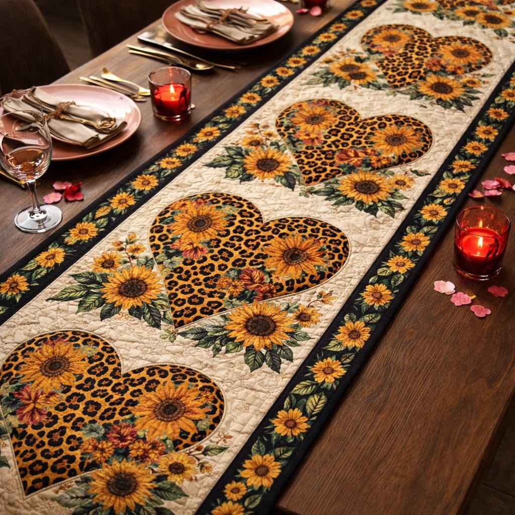 Sunflower Leopard Hearts Table Runner