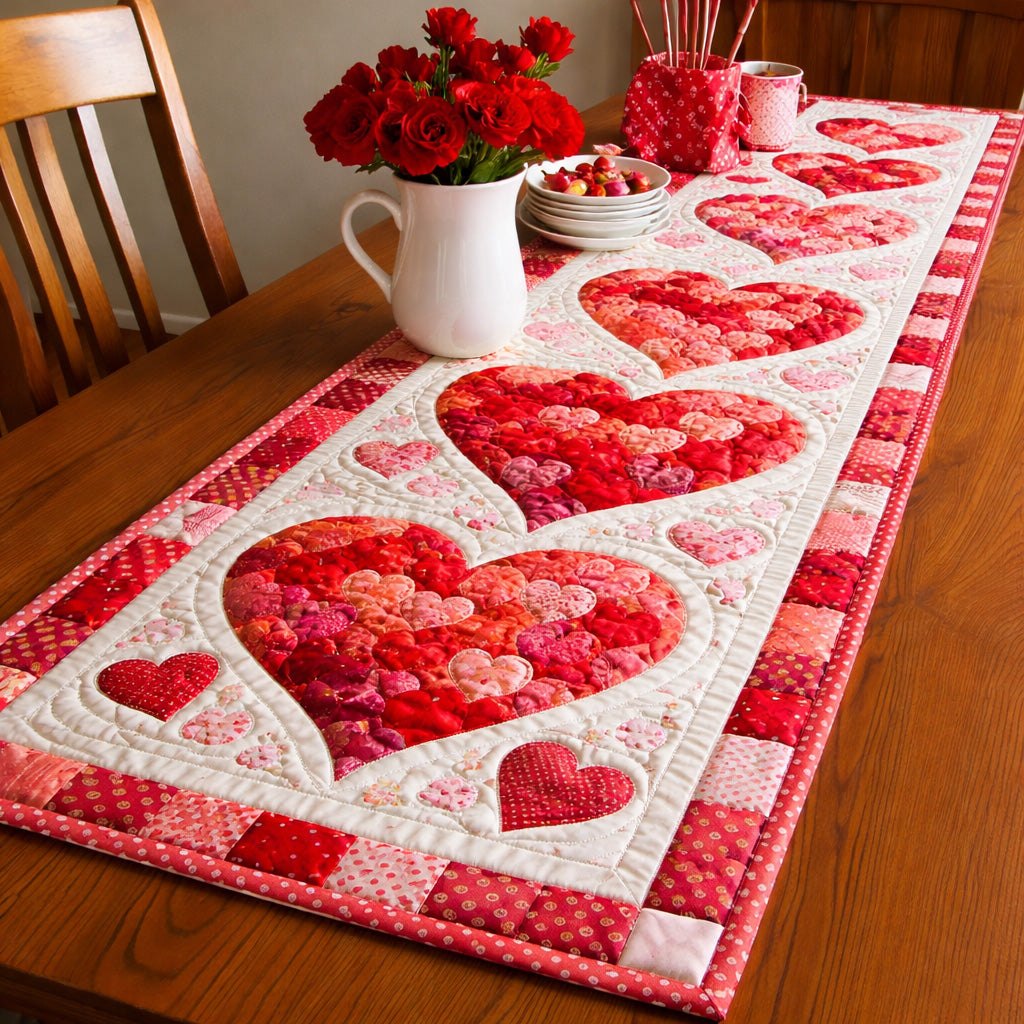 Pink Love Hearts Table Runner