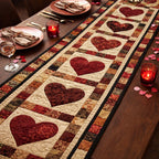 Red Hearts on Cream Patchwork Table Runner
