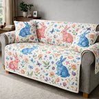 Pastel Bunnies on White Flowers Sofa Cover