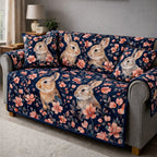 Brown Bunnies on Navy Blossoms Sofa Cover