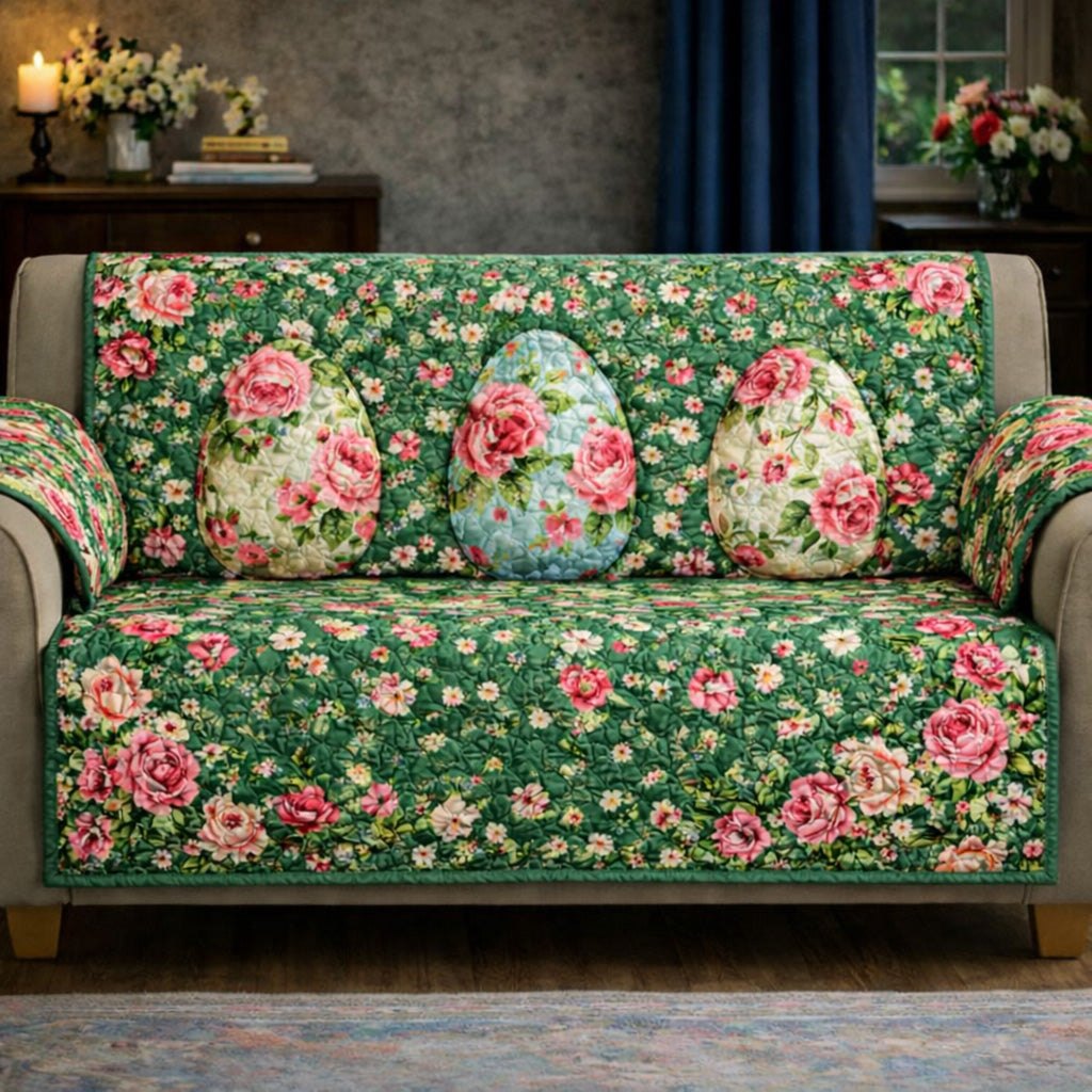 Floral Easter Eggs on Green Sofa Cover