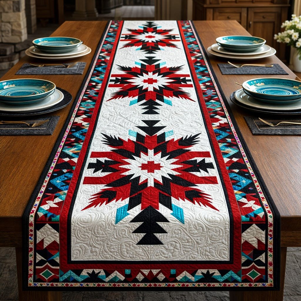 Crimson Tribal Star Table Runner