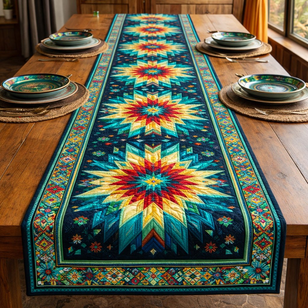 Turquoise Star Weave Table Runner