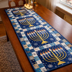 Blue and Gold Menorah Blocks Table Runner