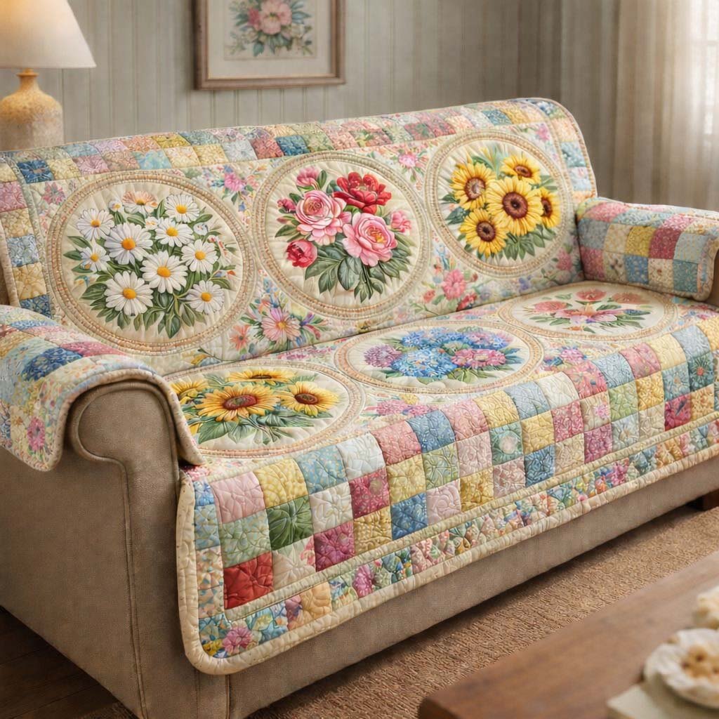 Pastel Garden Patchwork Sofa Cover