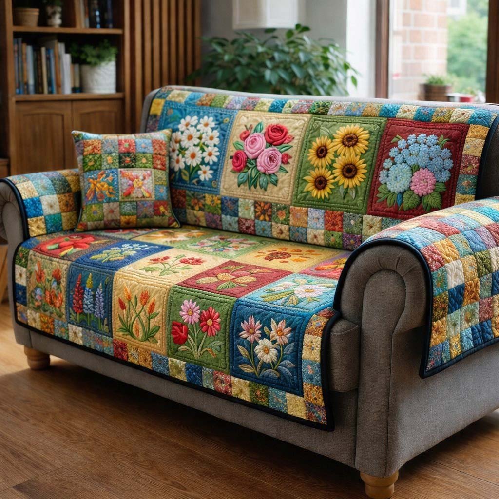 Colorful Blossom Patchwork Sofa Cover