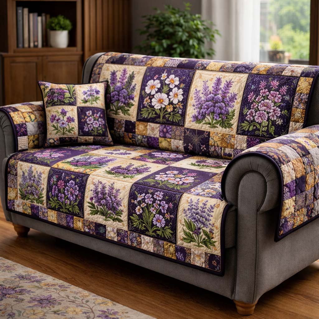 Lavender Bloom Patchwork Sofa Cover