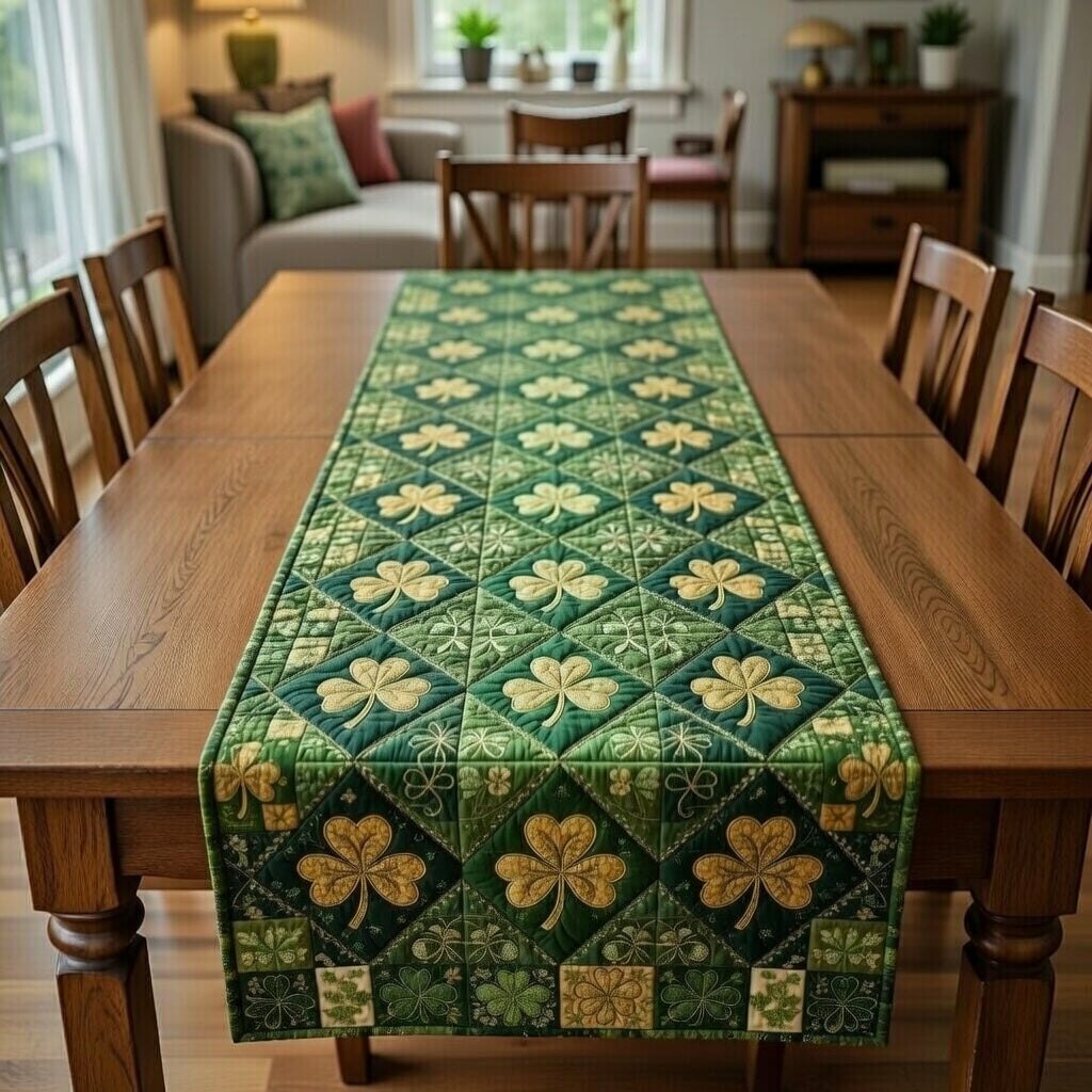 Shamrock Blocks in Green and Gold Table Runner