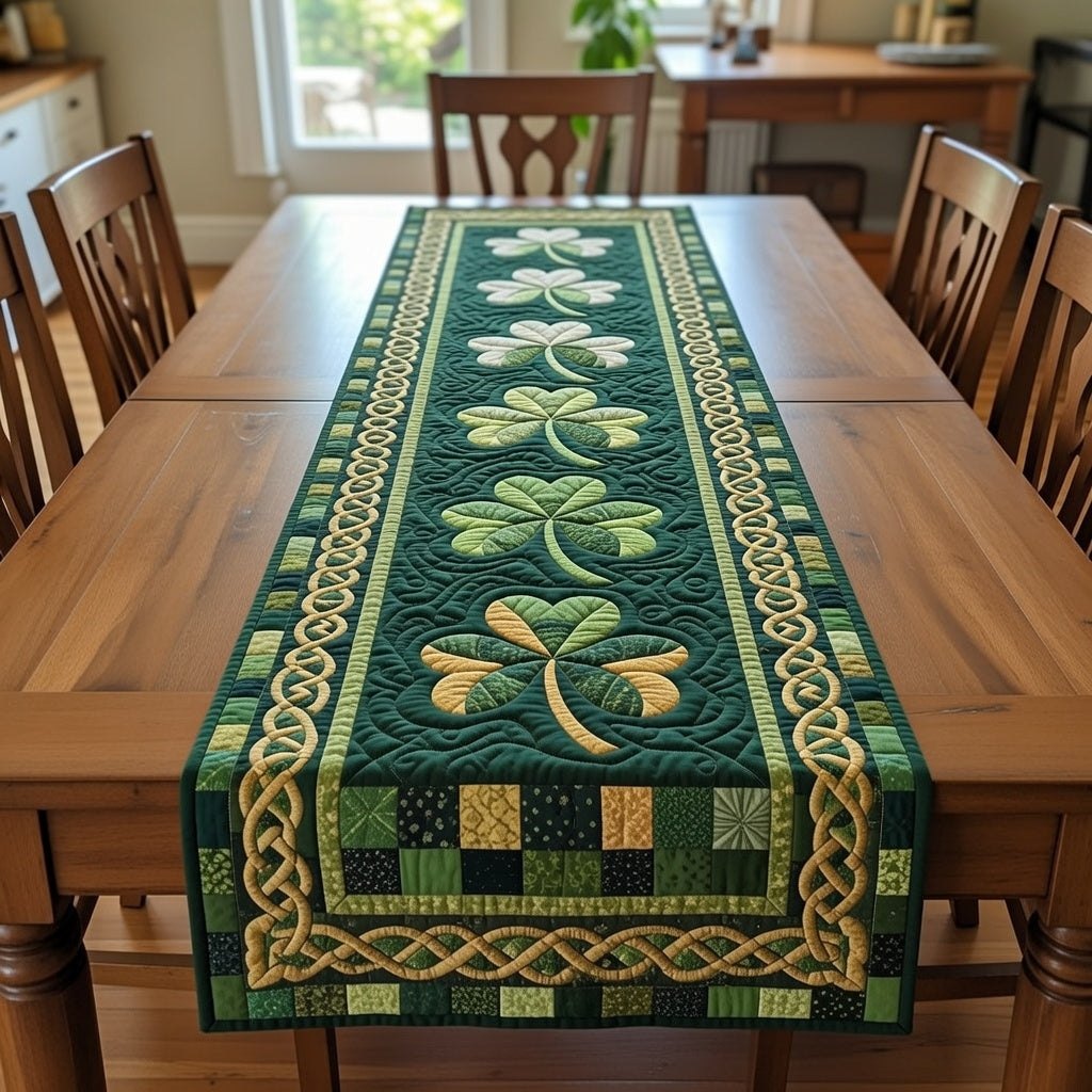 Shamrocks with Green Block Border Table Runner