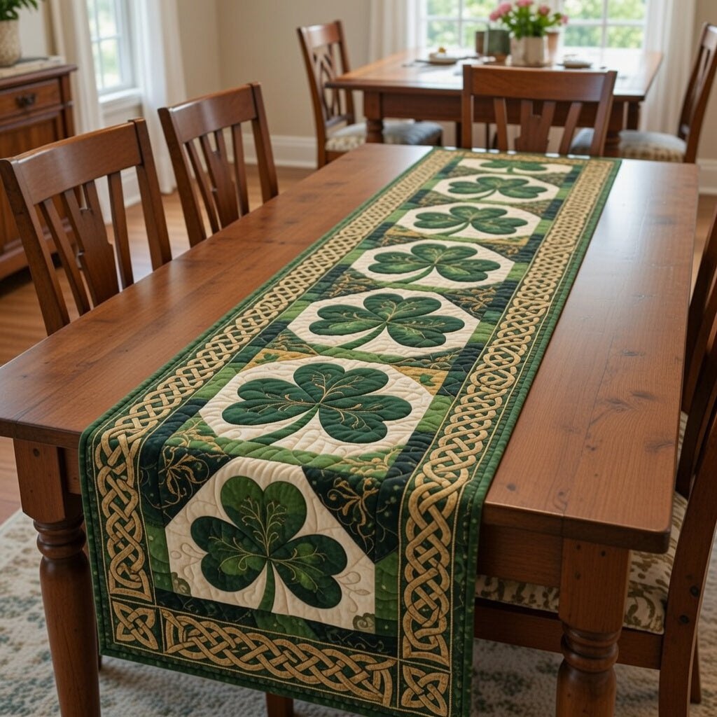 Shamrocks with Celtic Knot Bands Table Runner