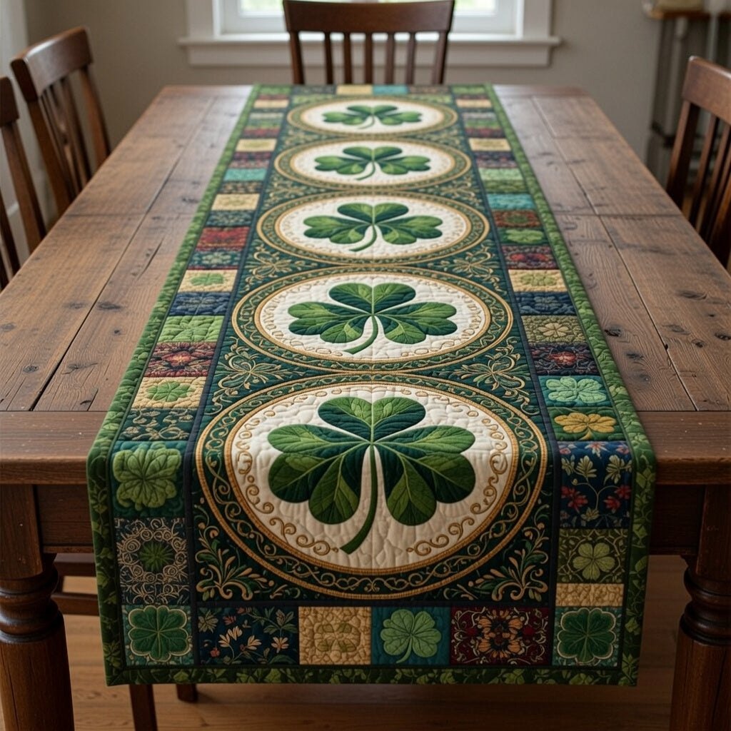 Shamrocks in Ovals on Patchwork Table Runner