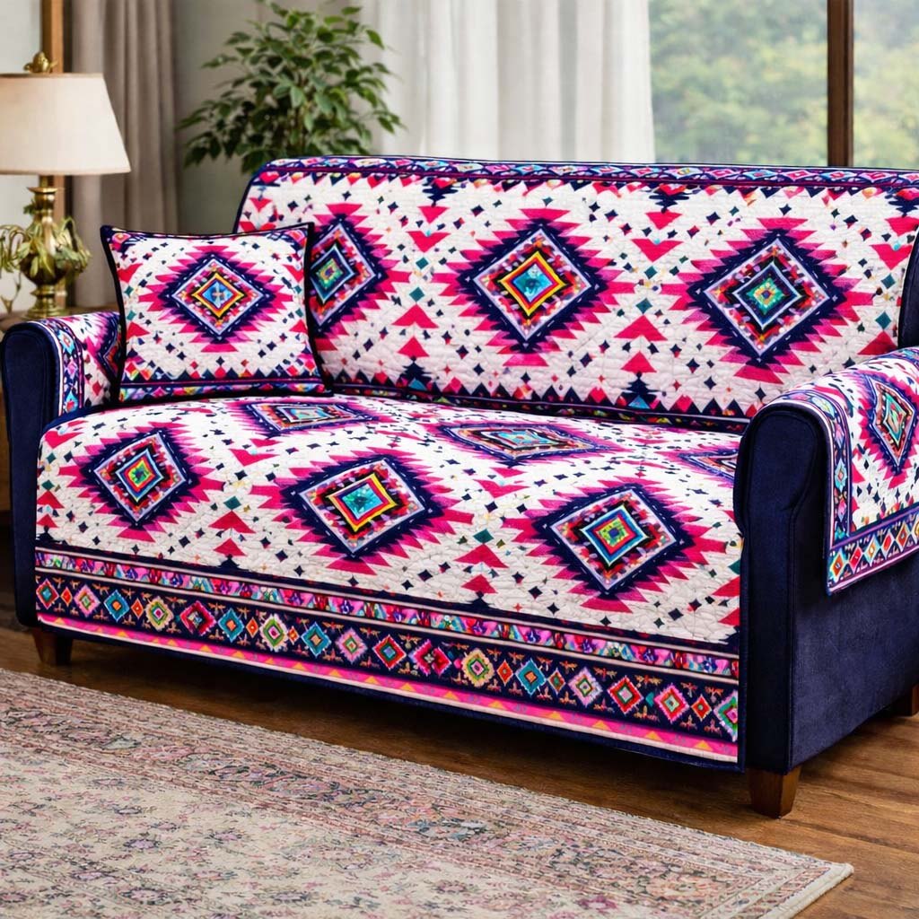 Pink Diamond Aztec Pattern Sofa Cover