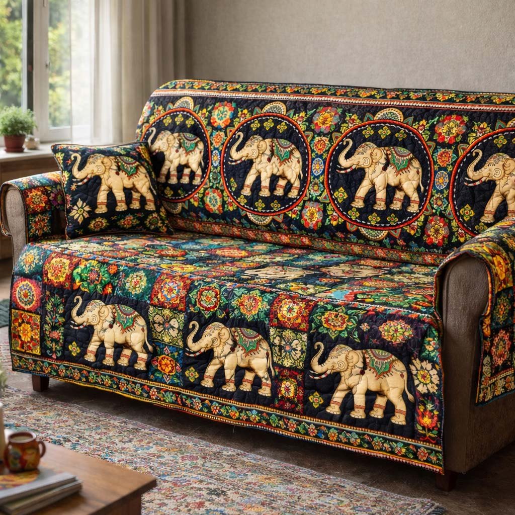Floral Elephant Parade Sofa Cover