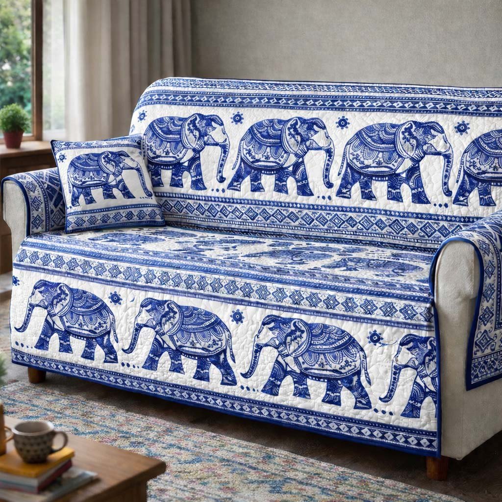 Blue Heritage Elephant Sofa Cover