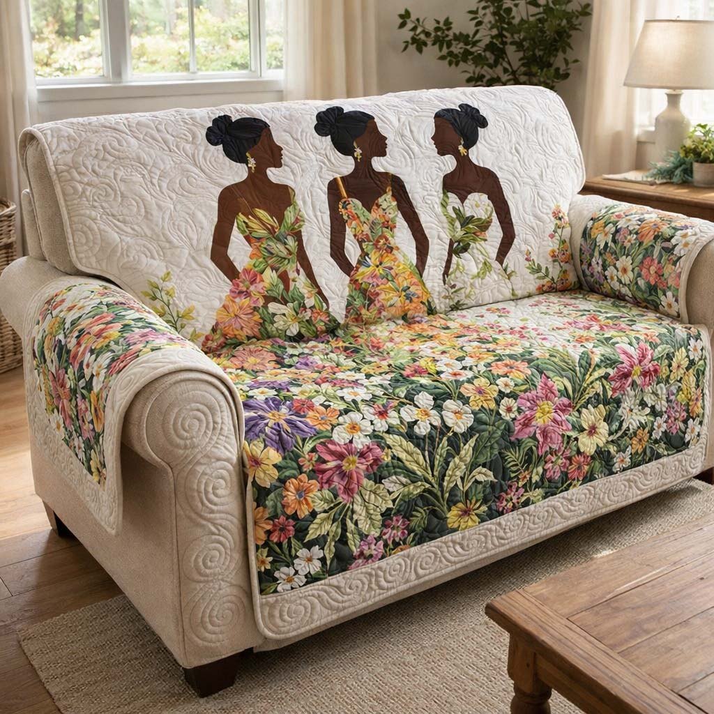 Wildflower Bouquets on Cream Sofa Cover