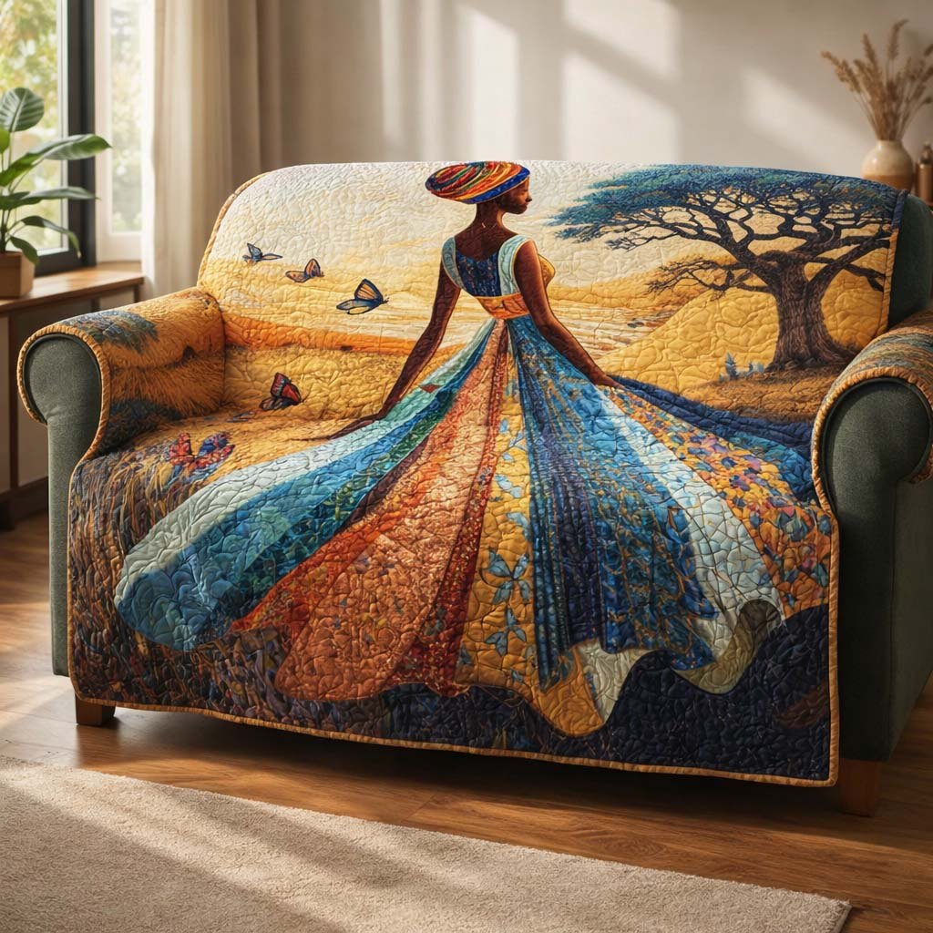 Woman in the Flowing Orange Robe Sofa Cover