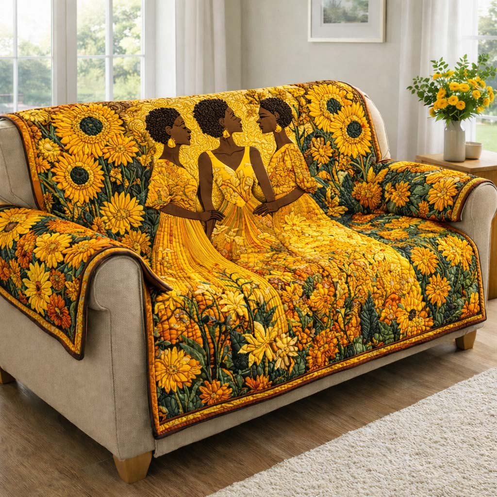 Golden Sunflower Field with Figures Sofa Cover