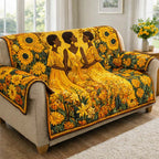 Golden Sunflower Field with Figures Sofa Cover