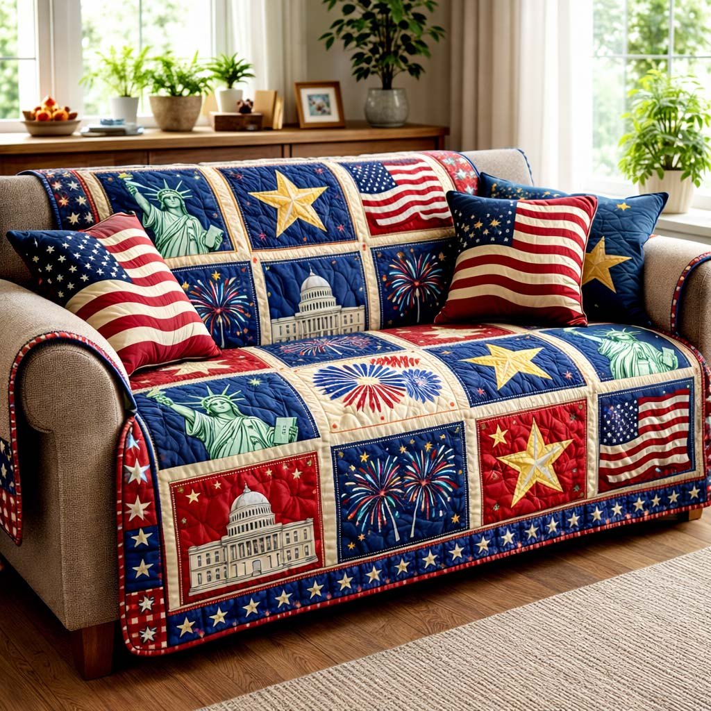 Patriotic Blocks with Capitol Dome Sofa Cover
