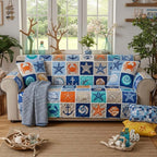 Crabs and Anchors in Blue Blocks Sofa Cover
