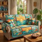 Tropical Sunset in Palm Blocks Sofa Cover