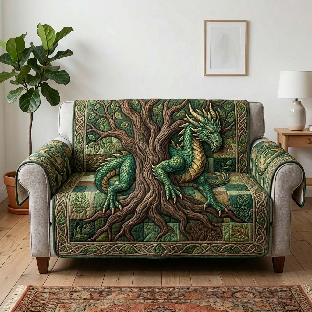 Celtic Dragons in the Green Tree Sofa Cover