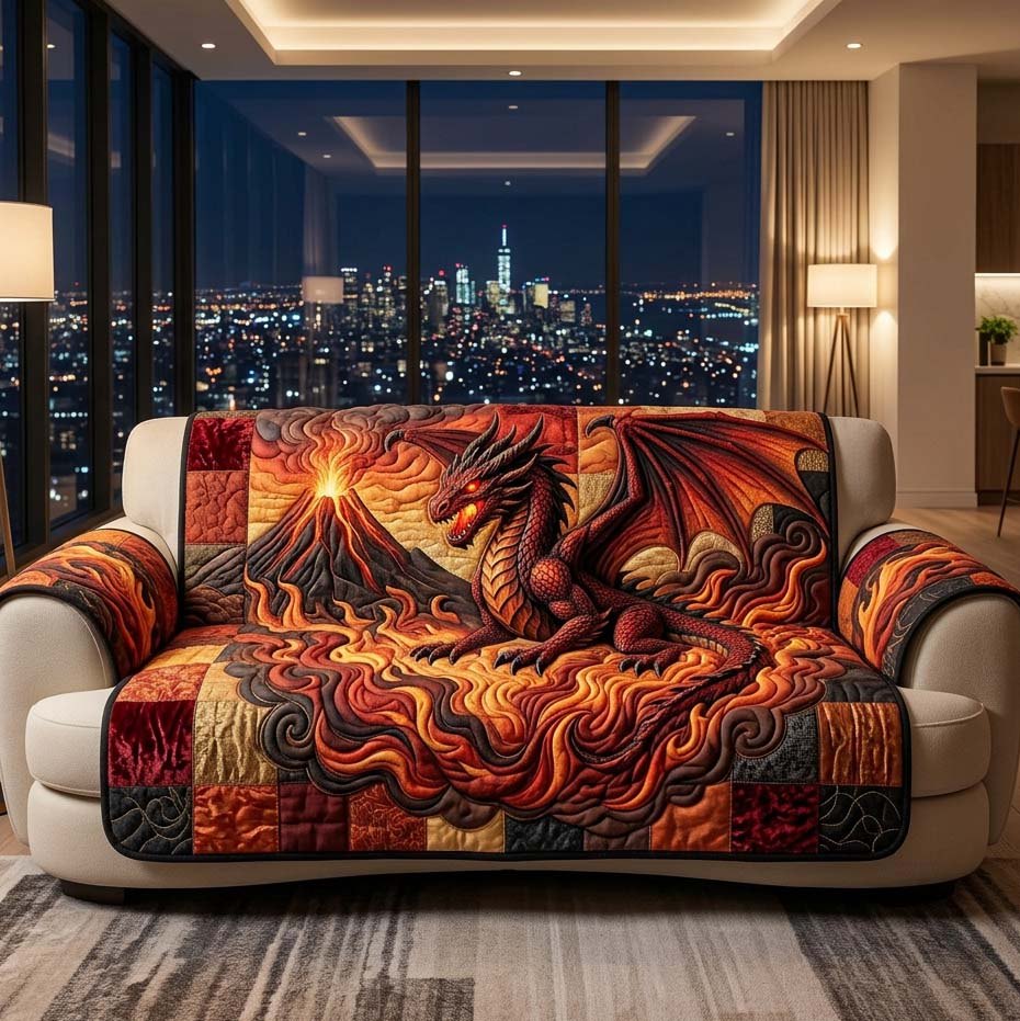 Fire Dragon Wrapped in Flames Sofa Cover