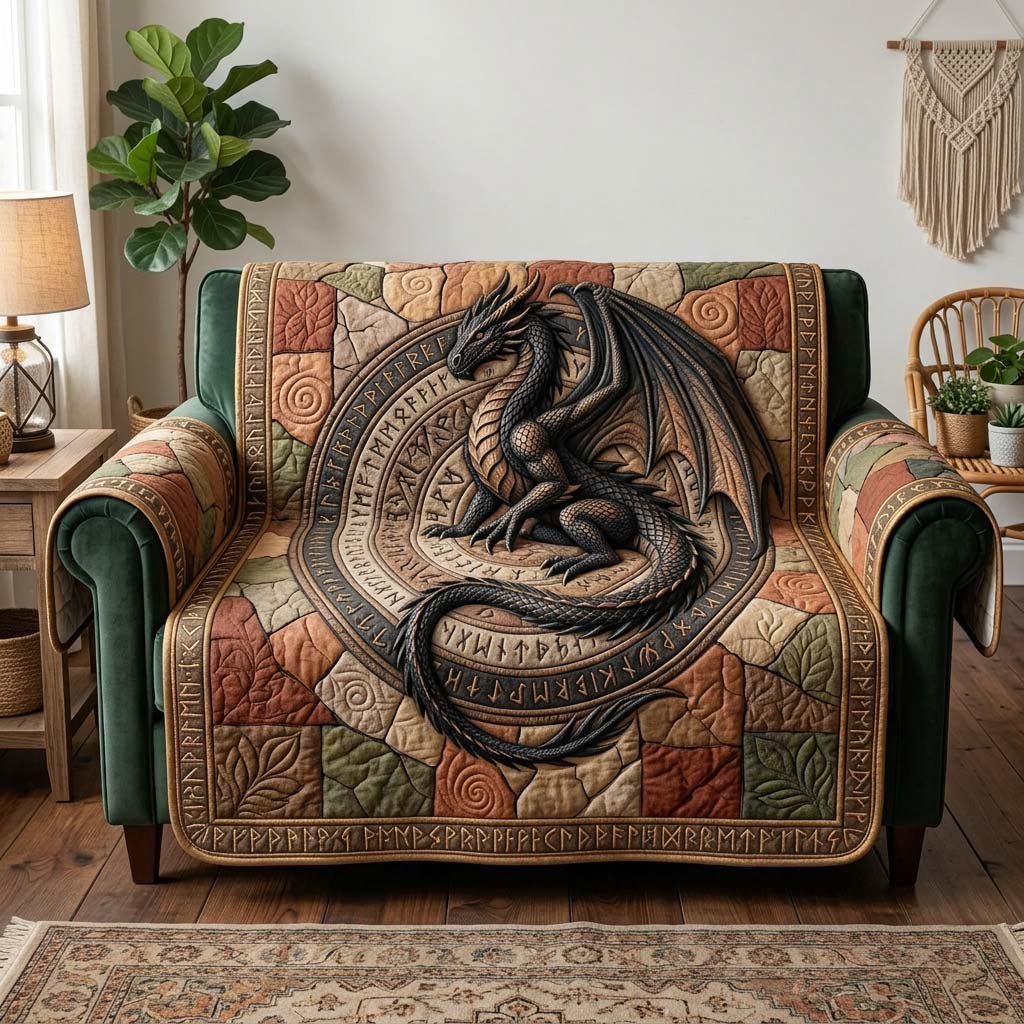 Black Dragon in the Round Mandala Sofa Cover