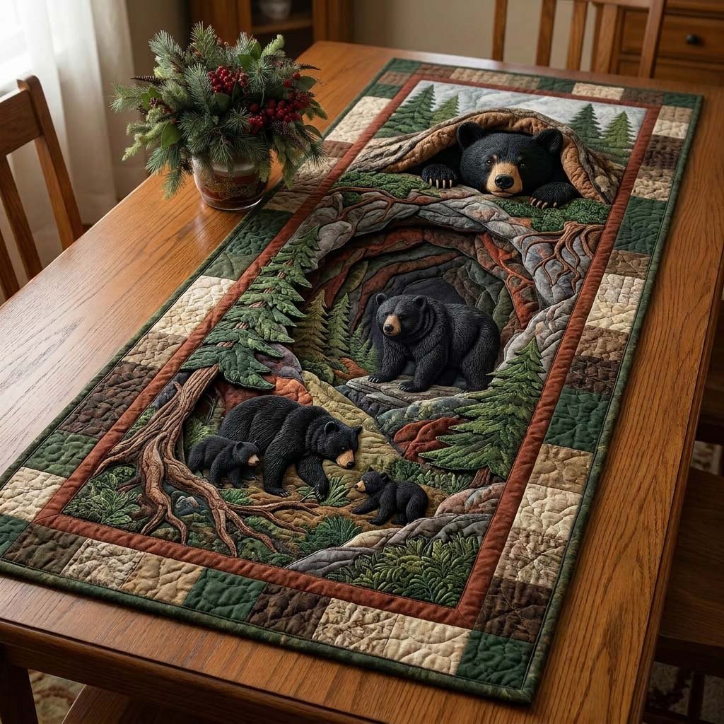 Forest Bear Family Table Runner