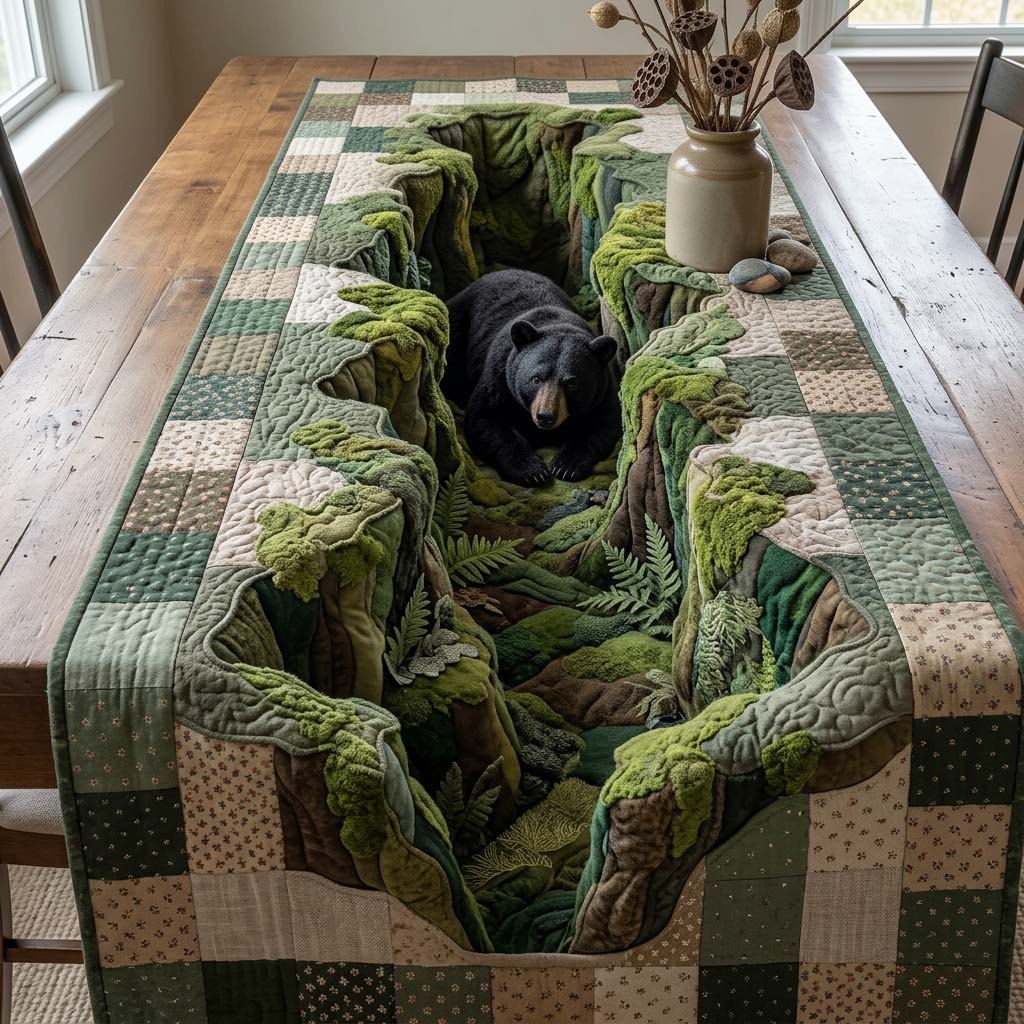Black Bear in Leafy Undergrowth Table Runner