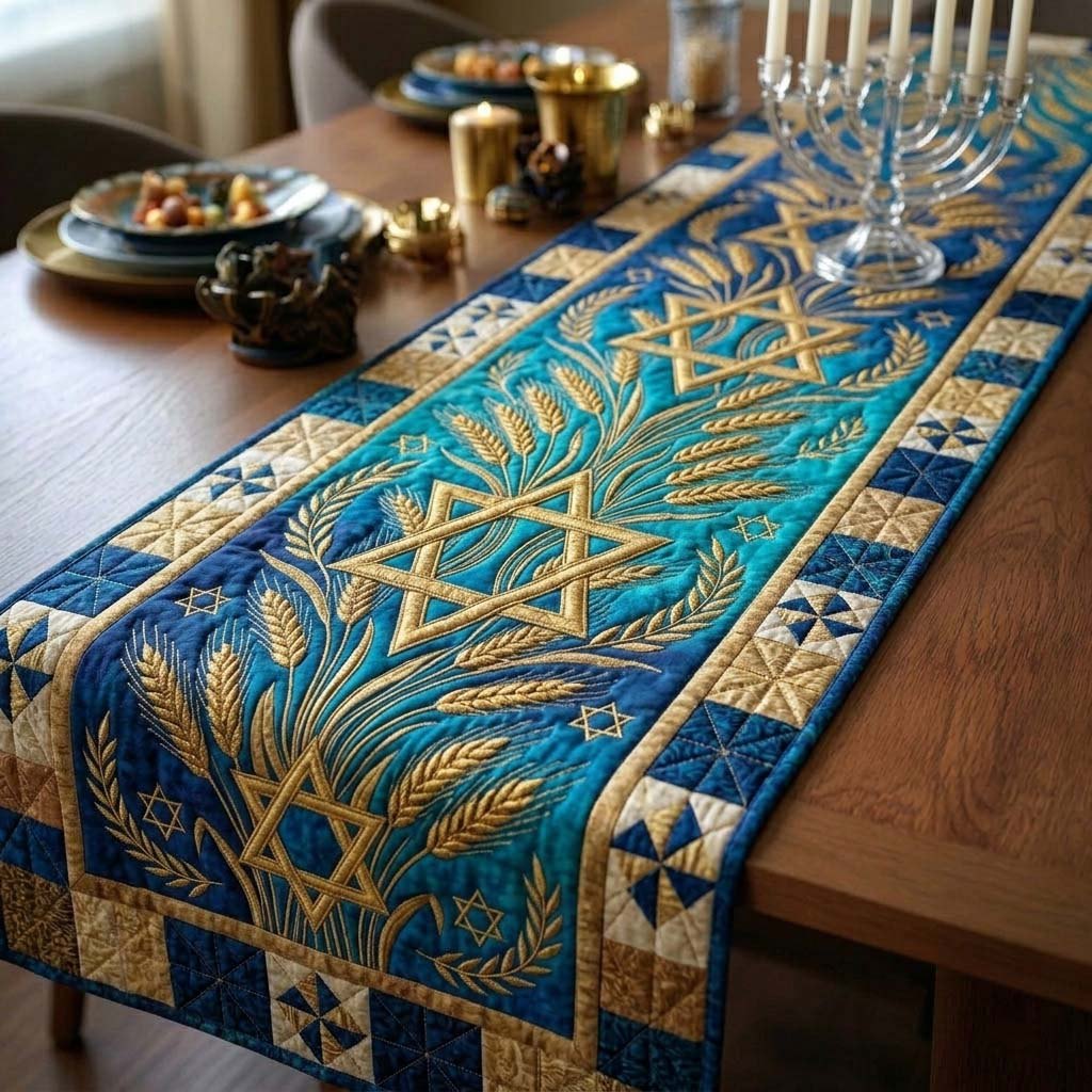 Menorah Wheat Glow Table Runner