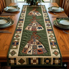 Green Panel with Tribal Symbols Table Runner