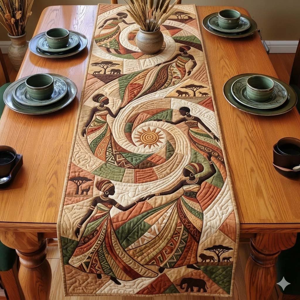 Swirling Dancers on Cream Table Runner