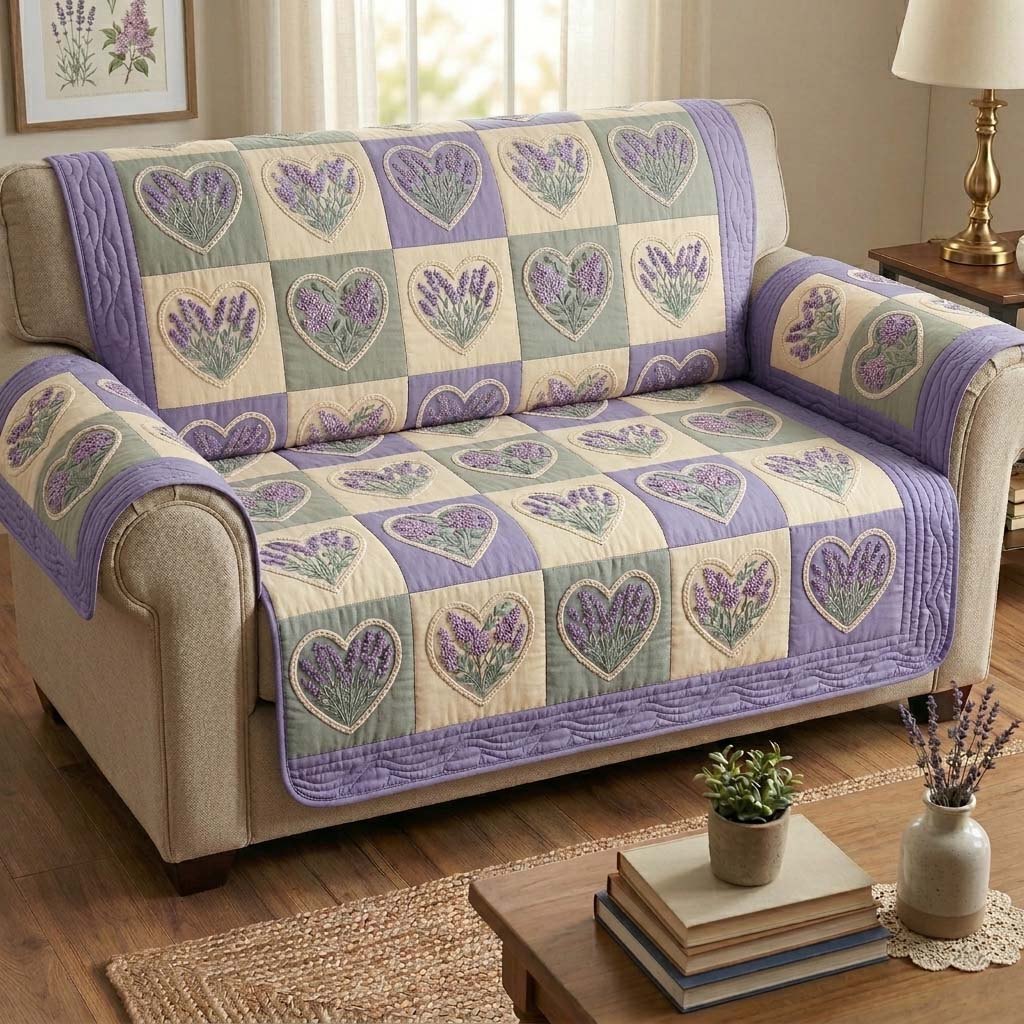 Lavender Hearts Sofa Cover