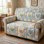 Flower Hearts on Soft Blue Sofa Cover