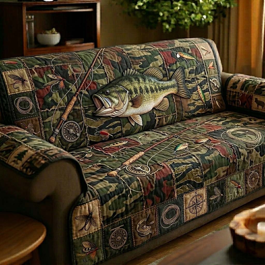 Camo Bass Hunter Sofa Cover
