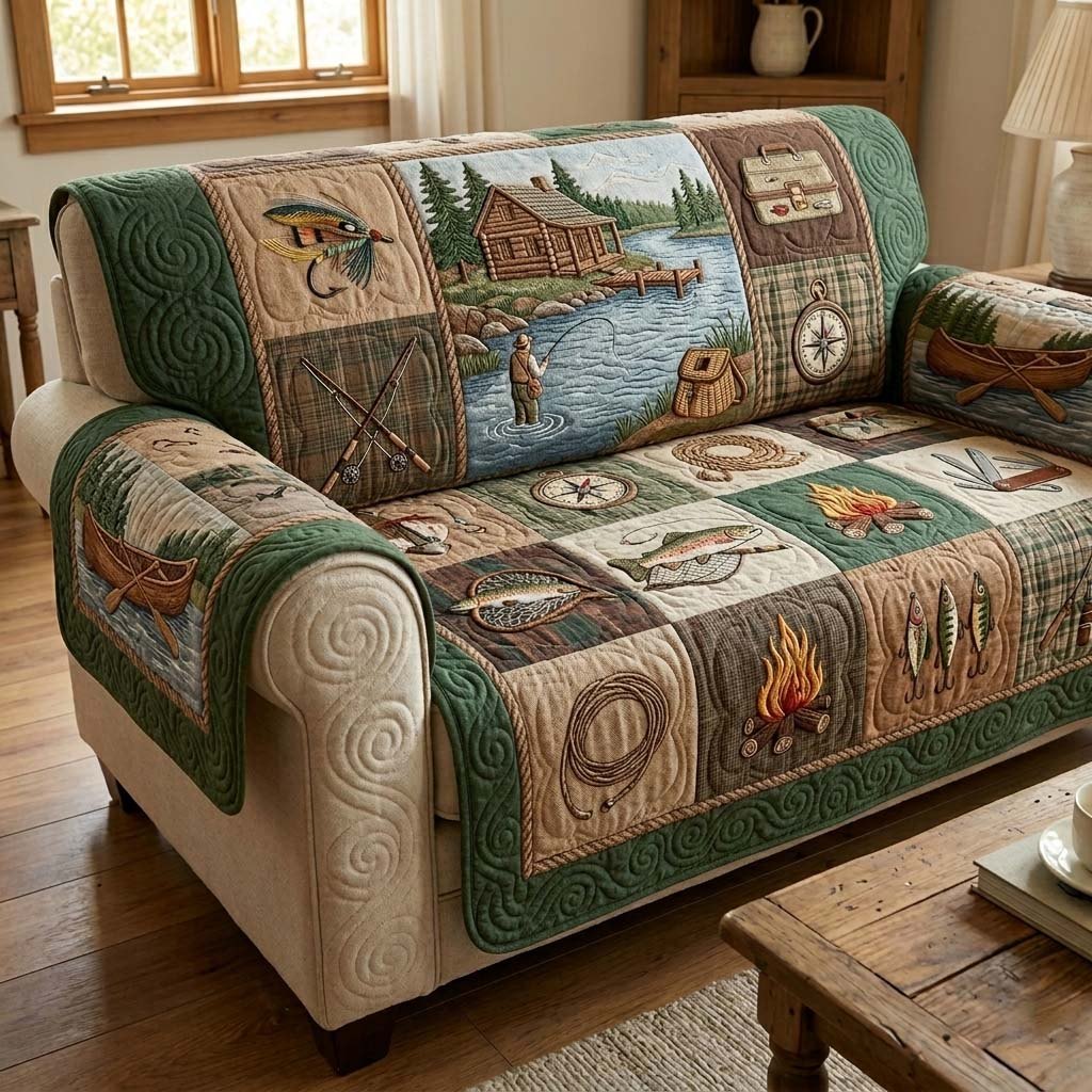 Cozy Cabin Fishing Sofa Cover