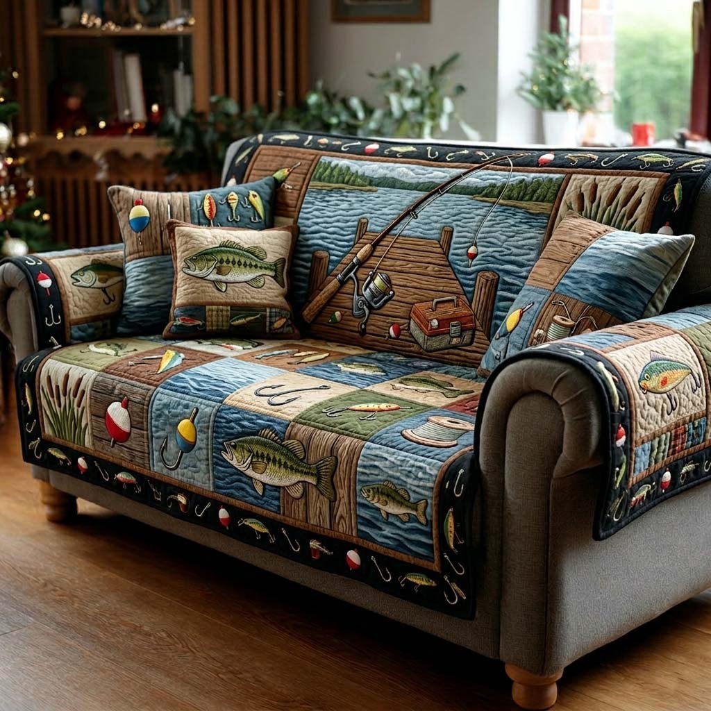 Dockside Fishing Moment Sofa Cover