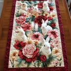 White Rabbits Among Pink Blossoms Table Runner